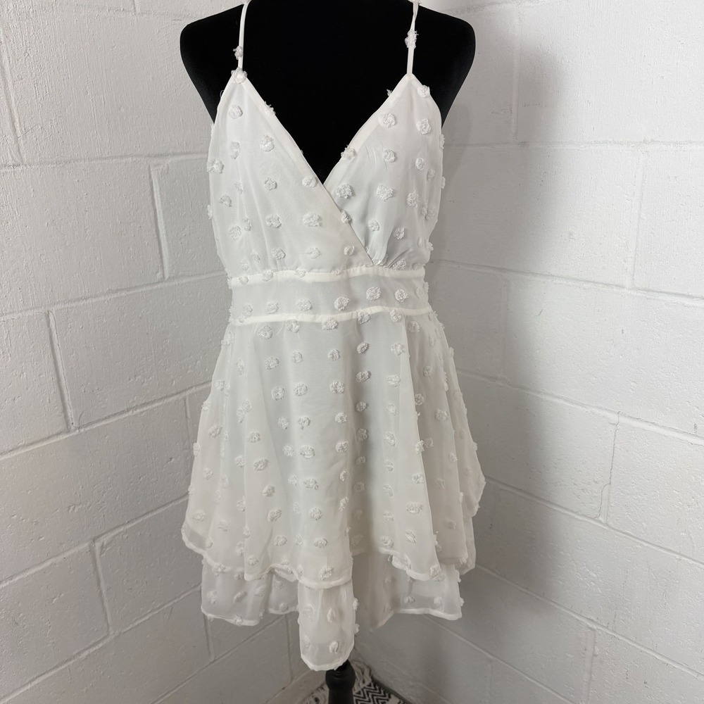 Lulus Babydoll Dress White Dot Tiers Ruffle Bachelorette Fairy Graduation SZ XL